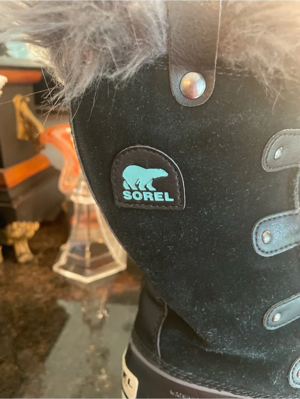 SOREL Joan of Arctic Waterproof Winter Boots Faux Fur Black Lace Up Size 7
